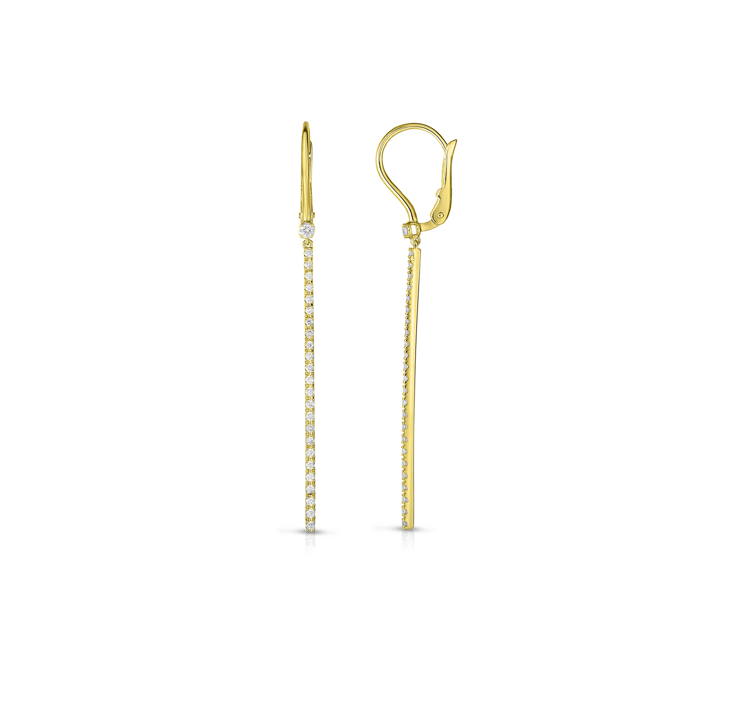 14k Yellow Gold Round Diamond Bar Leverback Earrings